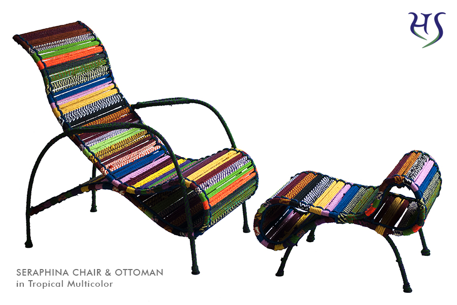 Seraphina Chair & Ottoman in Tropical Multicolor Katran Collection by Sahil & Sarthak
